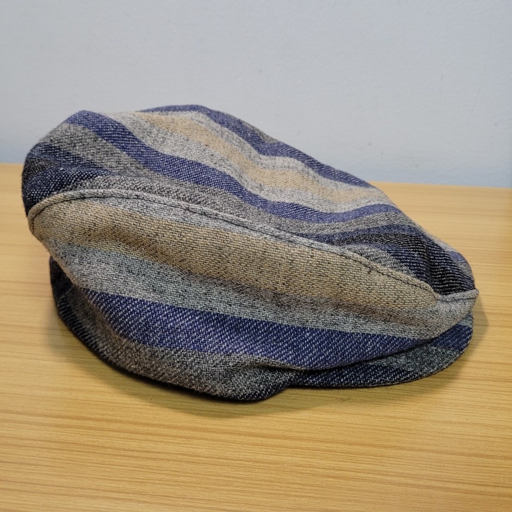 Vintage Dobbs Newsboy Hat Flat Cap Wool Blend Men's Medium Blue Stripes